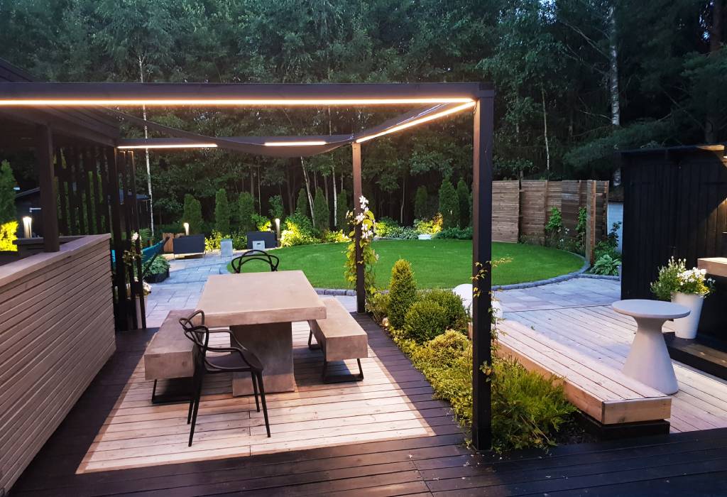 Das bedeutet, dass es sich um eine Pergola handelt, die sich auf der Terrasse und der Terrasse befindet. Pehmeä LED-Beleuchtung ist ein toller Tunnelmann. Es ist nur möglich, dass Sie die Kokonaisuutta genießen, und Sie werden sich nicht sicher sein, was Sie tun müssen.